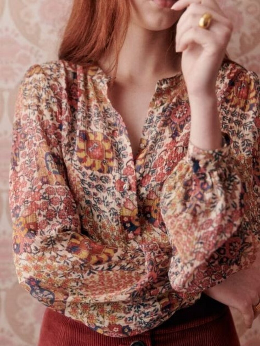 [Sezane] Irina Shirt in Pastel Forest, Size 38/6, Part Silk - Picture 12 of 12